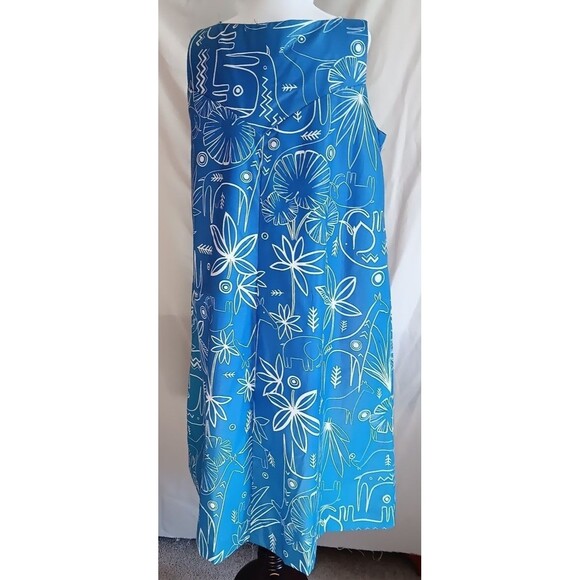 '70s SunDress Alice Of California M Blue Funky Animal Graphic Print Dress New - Picture 6 of 12